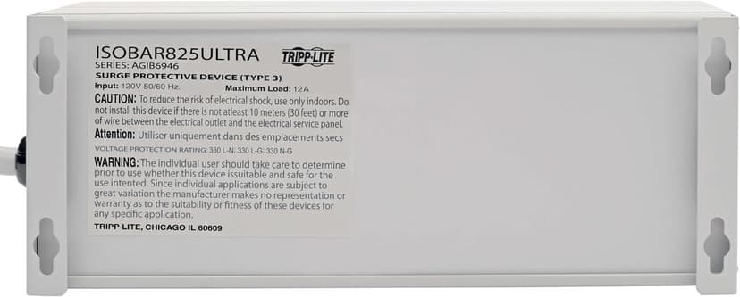 Tripp Lite Isobar 8 Outlet Surge Protector Power Strip, 25ft Long Cord, Right-Angle Plug, Metal, & $50,000 INSURANCE (ISOBAR825ULTRA) Gray