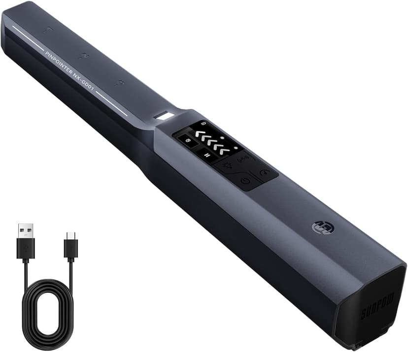 SUNPOW Metal Detector Pinpointer Rechargeable for Adults & Kids, Adjustable Sensitivity, IP68 Fully Waterproof, 360° Detection, 4 Modes - Handheld Pin Pointer Wand with LCD Screen - NXGD01