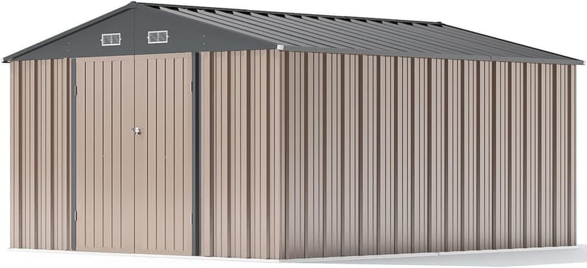 Patiowell 10 x 12 FT Metal Storage Shed for Outdoor, Steel Yard Shed with Design of Lockable Doors, Utility and Tool Storage for Garden, Backyard, Patio, Outside use,Brown