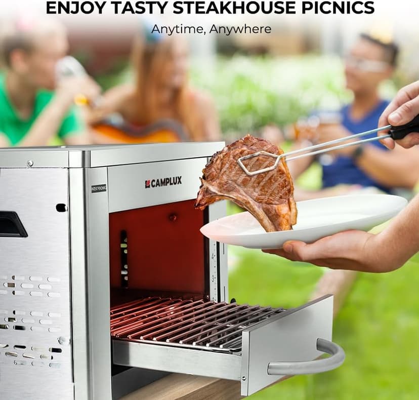 Camplux Propane Infrared Steak Grill,1600℉ Fast Efficient Heating Outdoor Portable Gas Grill with Vertical Cooking,Stainless Steel Single Burner Propane Gas Grill,Perfect for Steak,Ribeyes,Picnic,BBQ