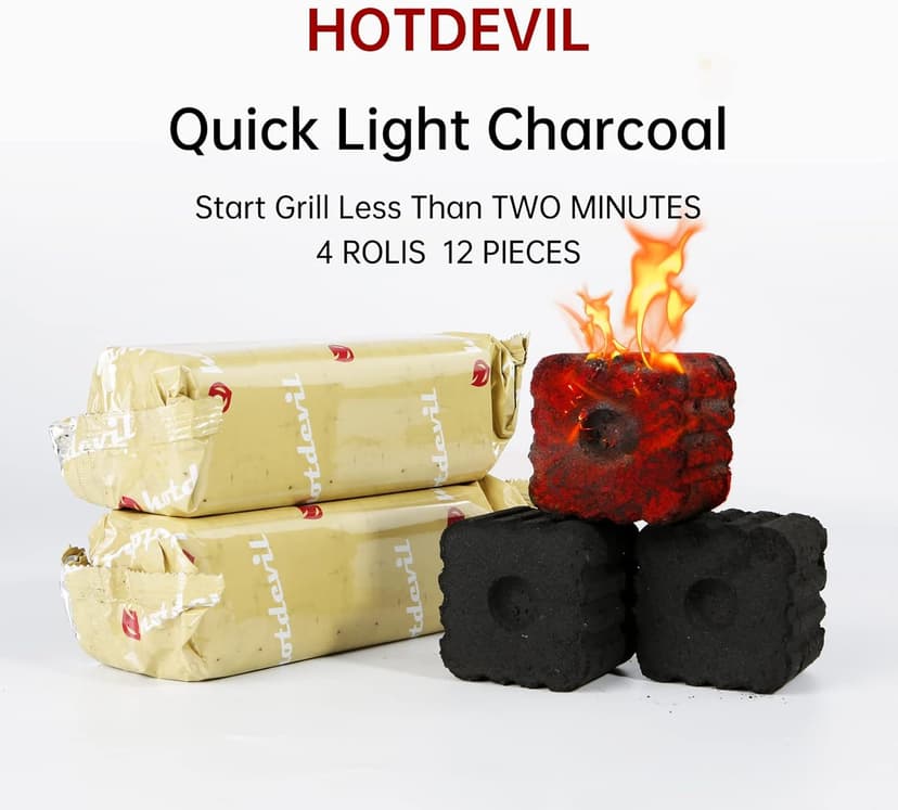 Quick Light Charcoal Instant Light Hardwood Lump Charcoals Premium Instant Charcoal Briquettes for BBQ Grilling Camping Outdoor 210 mins Long Lasting Low Smoke Clean Burning 4 Rolls 12 PCs