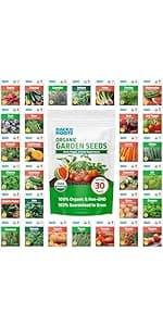 Back to the Roots Heirloom Organic, Non-GMO & USA Grown Seeds, 30ct Herb, Fruit, and Veggies, Assortment May Vary, Guaranteed to Grow