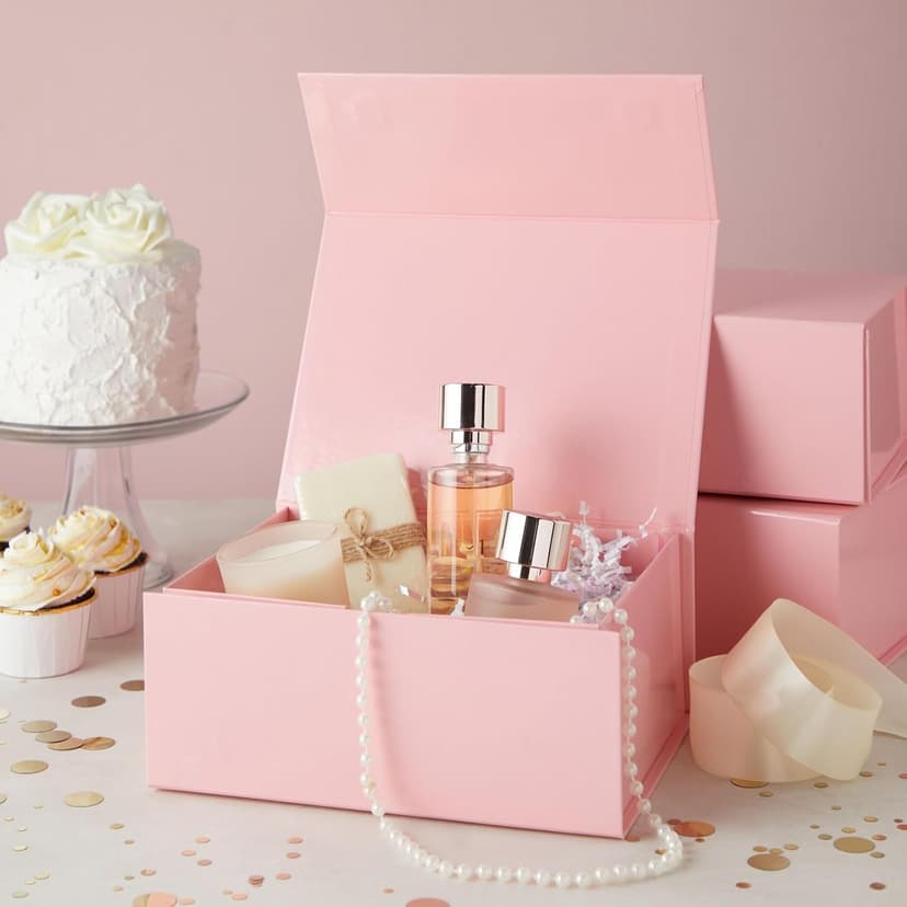 Stockroom Plus 6 Pack Magnetic Gift Boxes with Lids, 9.5 x 7 x 4 Inches for Birthday, Wedding, Groomsman and Bridesmaid Proposal Box (Pink)
