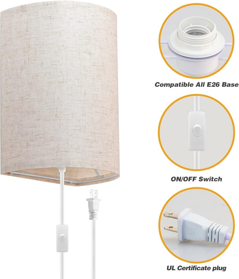 Plug in Wall Sconce, 3 Color, Set of Two, Industrial Wall Lamp with Plug in Cord, Rustic Fixture, On/Off Switch Vintage Wall Light Fixture for Headboard Bedroom Porch (Beige)
