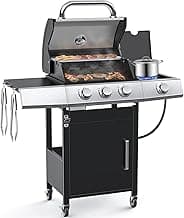 3-Burner Propane Grills with Side Burner, BBQ Gas Grill with Cast Iron Grates and Griddle, Garden Barbecue Grill for Backyard, Camping, Patio, 27,500 BTU