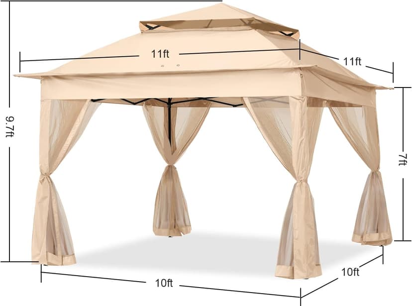 COOSHADE 11x11Ft Easy Pop Up Gazebo Tent Instant Outdoor Canopy Shelter with Mosquito Netting Walls(Khaki)