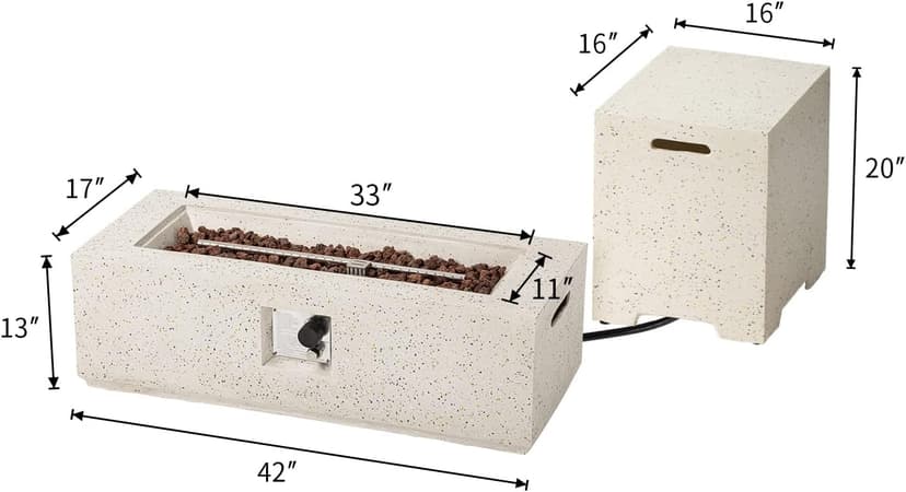 COSIEST 2-Piece Outdoor Propane Fire Pit Table Set w Tank Table, 42" Terrazzo Rectangle Fire Table (CSA Certified, 50,000 BTU) w 16" Tank Cover Side Table, Waterproof Cover for Garden, Pool, Backyard