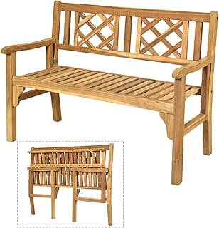 Giantex Outdoor Bench, Patio Wooden Bench, 4 Ft Foldable Acacia Wood Garden Bench, Outside Loveseat with Curved Backrest and Armrest, 705Lbs Weight Capacity, Park Bench for Outdoors, Porch, Balcony