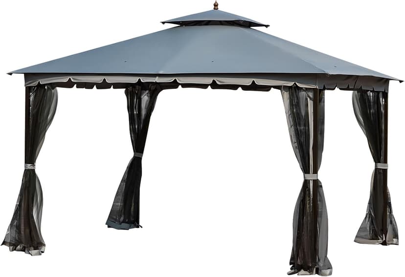 [Upgraded] 10x12 Gazebo with Mosquito Netting,Sturdy Metal Outdoor Patio Gazebo[Heavy Duty Frame],Canopy Tent with Dual Air Roof,Patio Canopy,Wind Resistant/Waterproof for Deck Yard