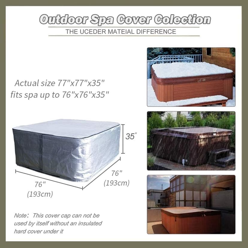 UCEDER Hot Tub Cover with Insulation170G Polyethylene Spa Cover Waterproof and UV Protection Hot Tub Sun Shield(76"x76"x35",Silver)