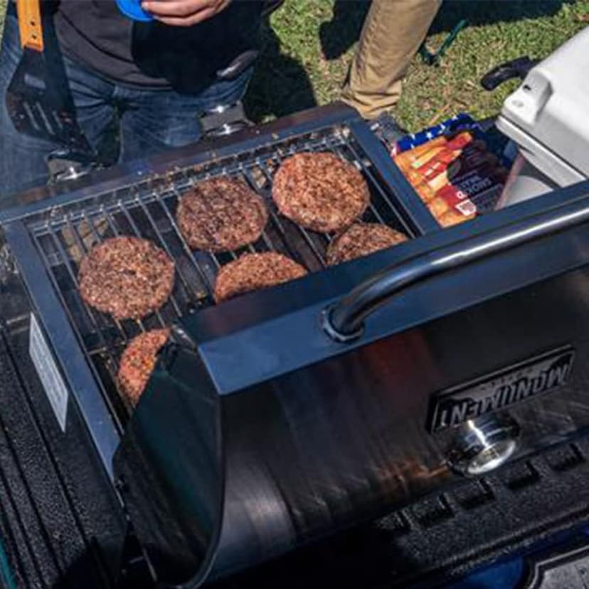Monument Grills Tabletop Propane Gas Grill for Outdoor Portable Camping Cooking with Travel Locks, Stainless Steel High Lid, and Built in Thermometer