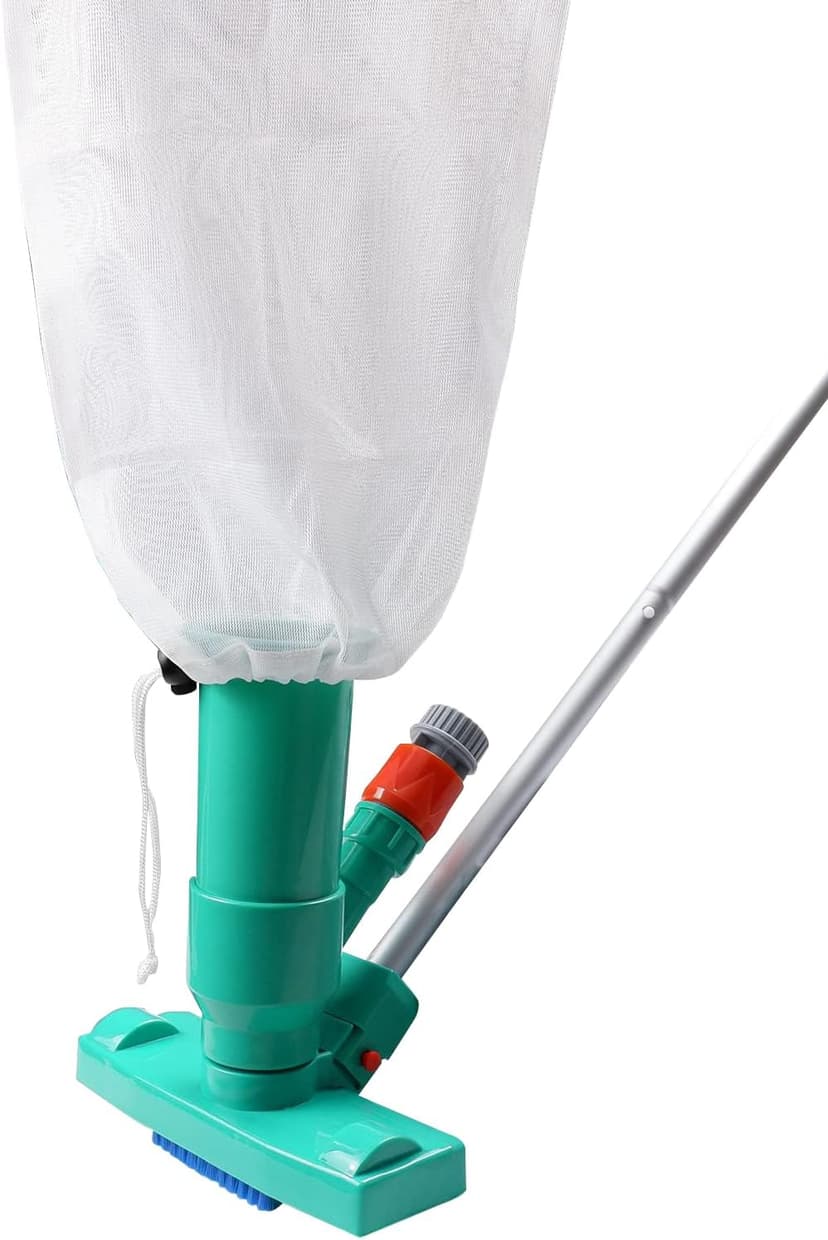 POOLWHALE Portable Pool Vacuum Jet Underwater Cleaner W/Brush,Bag,6 Section Pole of 56.5"(No Garden Hose Included),for Above Ground Pool,Spas,Ponds & Fountains