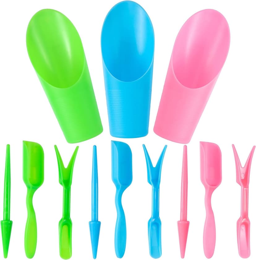 12pcs Garden Shovel Hand Tools Transplanting Succulent Cultivation Digging Scoops Kits Plastic for Flower Planting Bonsai Potting Soil Indoor(Pink Blue Green)