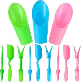 12pcs Garden Shovel Hand Tools Transplanting Succulent Cultivation Digging Scoops Kits Plastic for Flower Planting Bonsai Potting Soil Indoor(Pink Blue Green)