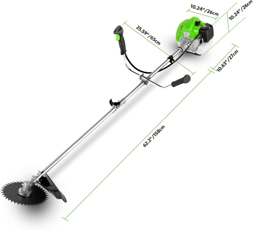 58CC Brush Cutter Gas Powered 2-Cycle 4 in 1 Gas Weed Eater 18.5" Cutting Path Gas Weed Wacker with 4 Detachable Heads Straight Shaft String Trimmer Grass Cutter Machine for Weeds and Grass, Green