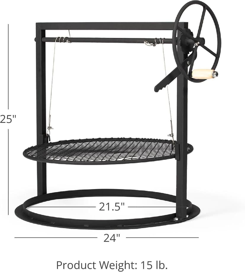 Ash & Ember Santa Maria Style Adjustable Cooking Grate Attachment, Fits 24" Kettle-Style Grills, Open Flame Campfire Cooking Grate, Outdoor Grill Cooking Accessories