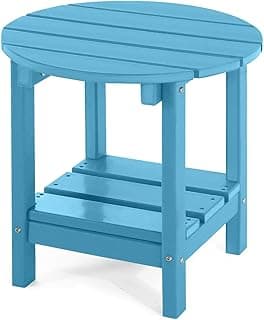 Adirondack Side Table Outdoor Weather Resistant Side Table with Double Layers, End Table for Patio, Pool, Garden, Backyard & Lawn (Round, Turquoise)