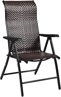 Tangkula Patio Rattan Folding Chair, Outdoor Wicker Portable Camping Chair with Widened Armrest, Foldable Chair with High Backrest for Garden Balcony Outdoor & Indoor (1)