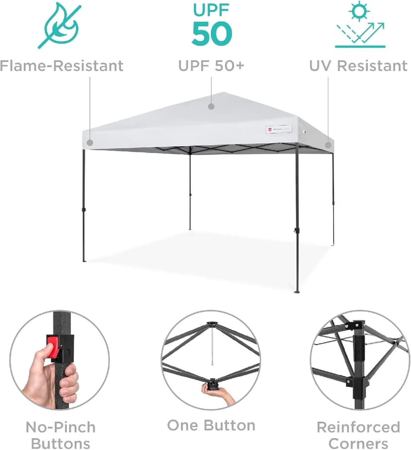 Best Choice Products 10x10ft 1-Person Setup Pop Up Canopy Tent Instant Portable Shelter w/ 1-Button Push, Case, 4 Weight Bags - White