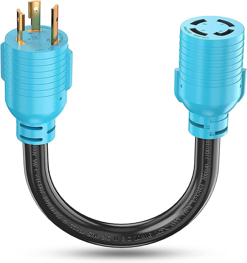 CircleCord NEMA L5-30P to L14-30R Adapter Cord, 4 to 3 Prong Generator Transfer Switch Adapter, 30 Amp Generator Twist Lock 3 to 4 Prong House Inlet Box, STW 10 AWG Blue