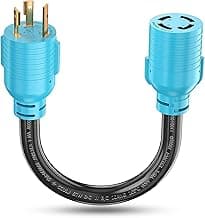 CircleCord NEMA L5-30P to L14-30R Adapter Cord, 4 to 3 Prong Generator Transfer Switch Adapter, 30 Amp Generator Twist Lock 3 to 4 Prong House Inlet Box, STW 10 AWG Blue