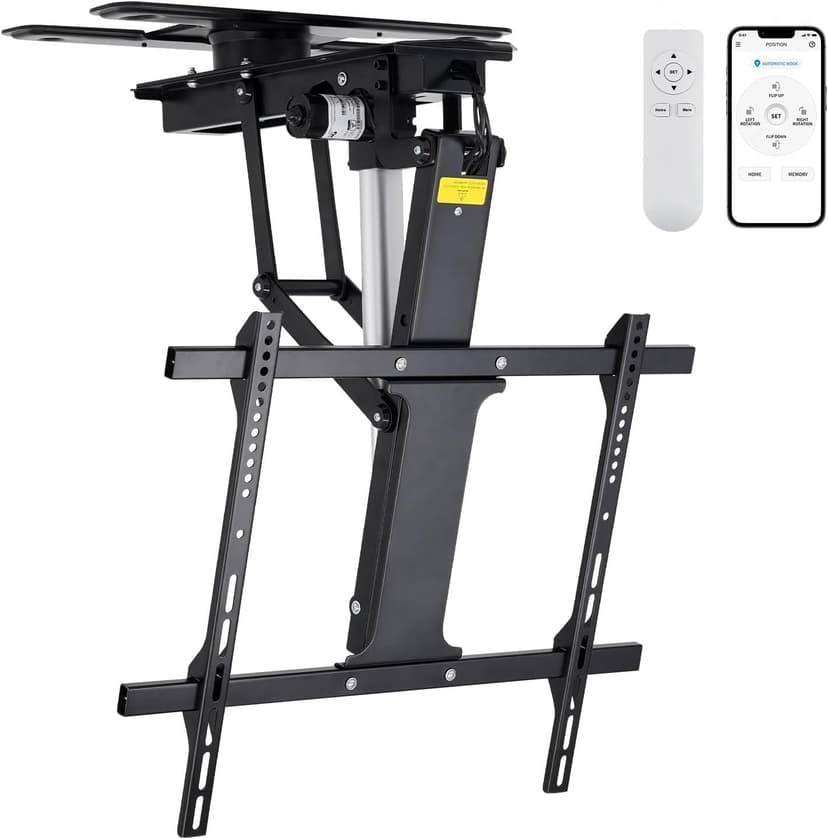 TOPSKY Electric Adjustable Flip Down Swiveling TV Mount with Remote and App Controller, Large Motorized Ceiling Mount for 32 to 75 Inch Flat and Curved Screen TVs (Black)