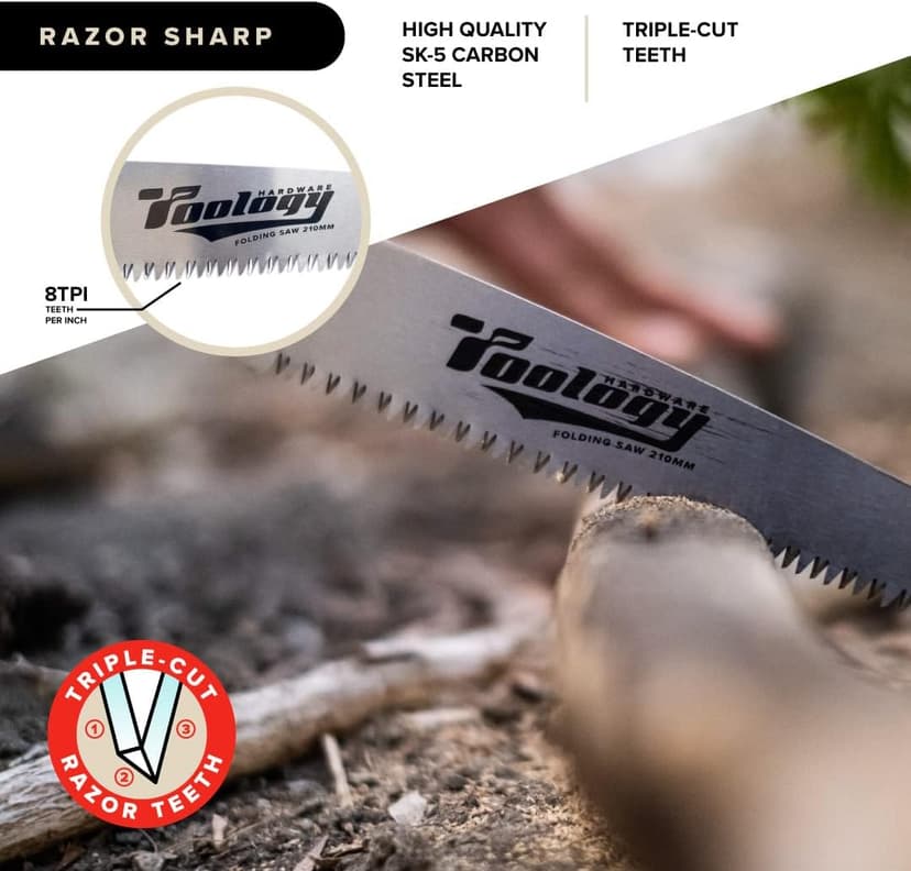 Hardware 8" Folding Tree Pruning Saw for Gardening, Survival & Camping - Wood/Tree Cutter, Bushcraft Axe with Heavy Duty SK-5 Steel (Red)
