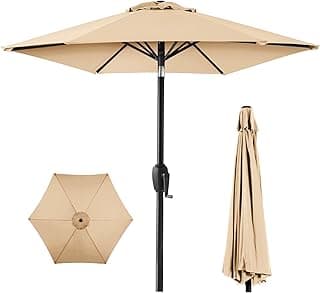 Best Choice Products 7.5ft Heavy-Duty Round Outdoor Market Table Patio Umbrella w/Steel Pole, Push Button Tilt, Easy Crank Lift - Sand