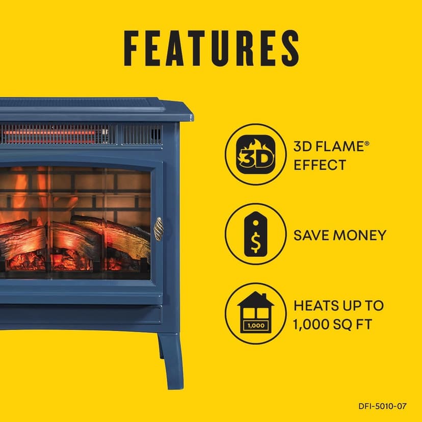 duraflame Freestanding Electric Fireplace Stove Heater with 3D Flame Effect for 1,000 Sq. Ft. Room, Navy