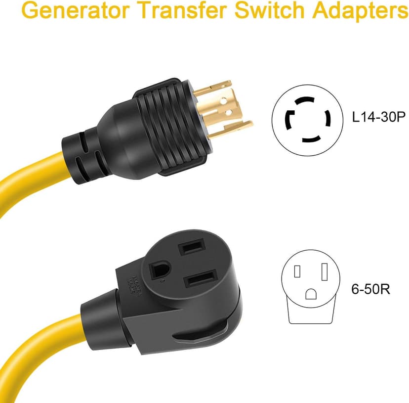 Welder Adapter Plug Cord, L14-30P Twist-Lock Male to 6-50R Female, 4 Prong to 3 Prong Generator to Welder Adapter Power Cord, 1.5FT