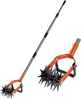 Walensee Rotary Cultivator Tool, Adjustable Garden Hand Tiller with Stainless Steel Pole, 2-in-1 Garden Weeder and Crumbler Soil Cultivator Tool with Weeding Knife for Soil Mixing or Reseeding Grass