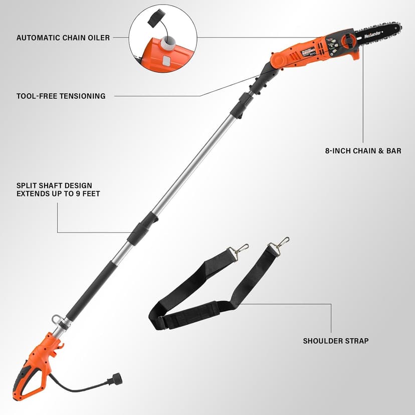 MAXLANDER 8-Inch Electric Pole Saw Corded - 6 Amp Pole Saws for Tree Trimming, Lightweight & Efficient Pole Saw - Easy Tree Trimming & Tool-Free Setup