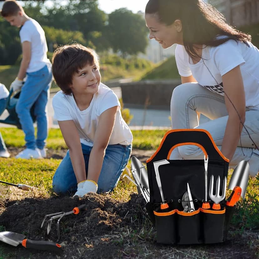 Garden Tool Set,10 PCS Stainless Steel Heavy Duty Gardening Tool Set with Soft Rubberized Non-Slip Ergonomic Handle Storage Tote Bag,Gardening Tool Set Gifts for Women and Men