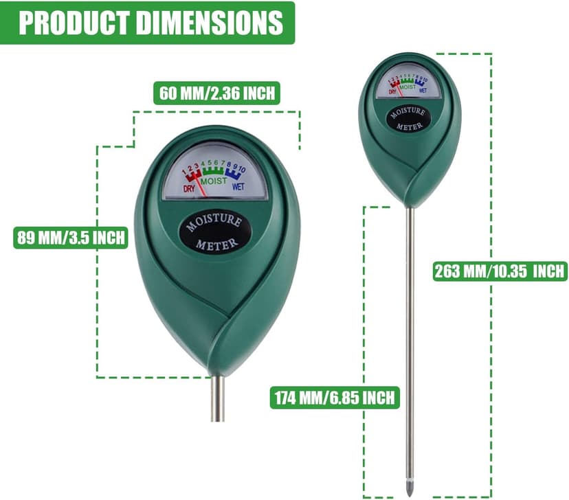 Soil Moisture Meter, Plant Water Monitor for Potted,Gardening, Farm, Lawn, Indoor and Outdoor Plants No Battery Needed（Pack of 1 pcs Green）