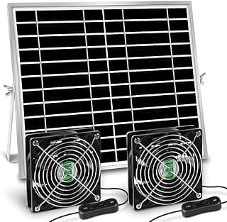 Solar Powered Fan, Solar Fan for Shed, Chicken Coop, Greenhouse, Outside with Two IPX7 Waterproof 5In Fans 13Ft On/Off Switch Cable Exhaust Intake Mounting Way and Installation Kits
