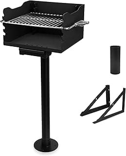 Stanbroil Charcoal Barbecue Grill for Outdoor, Heavy Duty Steel Park BBQ Grill with Stainless Steel Cooking Grate and Above/In Ground Post for Camping and Backyard
