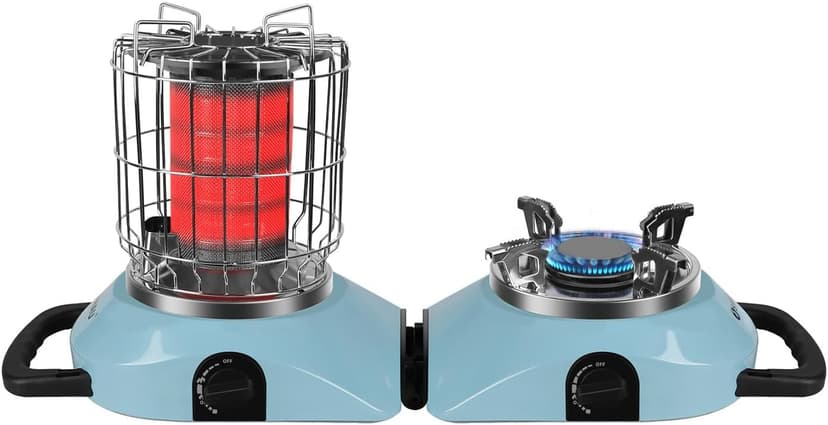 2 in 1 Foldable Propane Heater and Stove, 11000 BTU Portable Propane Heater & 5100BTU Gas stove Suitable for 1LB & 20LB Gas Cylinder,for Patio, Camping, Tent, Ice Fishing, Hunting
