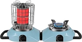 2 in 1 Foldable Propane Heater and Stove, 11000 BTU Portable Propane Heater & 5100BTU Gas stove Suitable for 1LB & 20LB Gas Cylinder,for Patio, Camping, Tent, Ice Fishing, Hunting