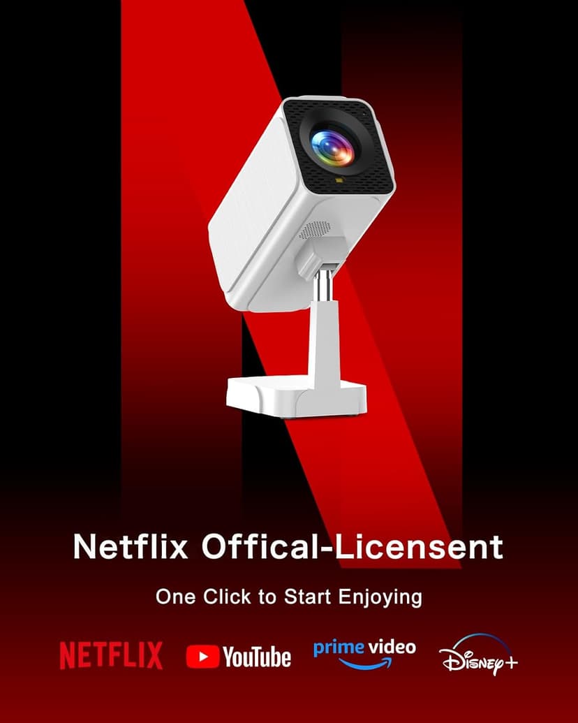[Netflix-Licensed/Telescopic Stand] PANSEBA Smart Projector with WiFi and Bluetooth, Auto Keystone Mini Projector,4K Support Outdoor Movie Projector with Zoom, Home Theater Projector for Phone