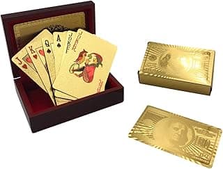 Yuanhe Gold Deck of Cards - Waterproof Playing Cards Luxury Playing Cards with Wooden Gift Box,Great for Poker Cards Game, Game Nights and Casino Party