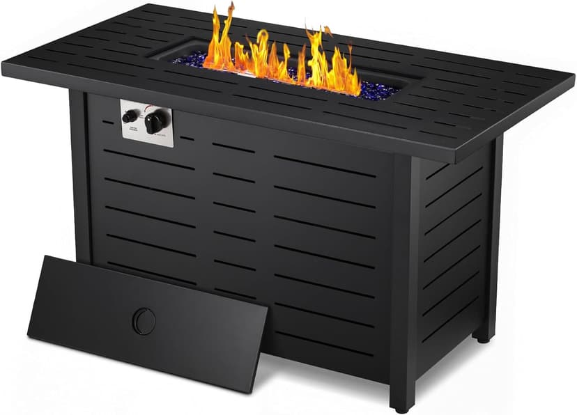 Xbeauty Fire Pit Propane Gas FirePit Table 43" Outdoor Fire Pit Rectangular Tabletop with Lid, Rain Cover, for Outside Garden Backyard Deck Patio