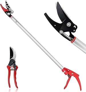 32-Inch Cut and Hold Pruners, Long-Reach Tree Pruner with Rotating Cutter Head, Long Pruning Shears for Garden, Fruit Picking, Branches Trimming