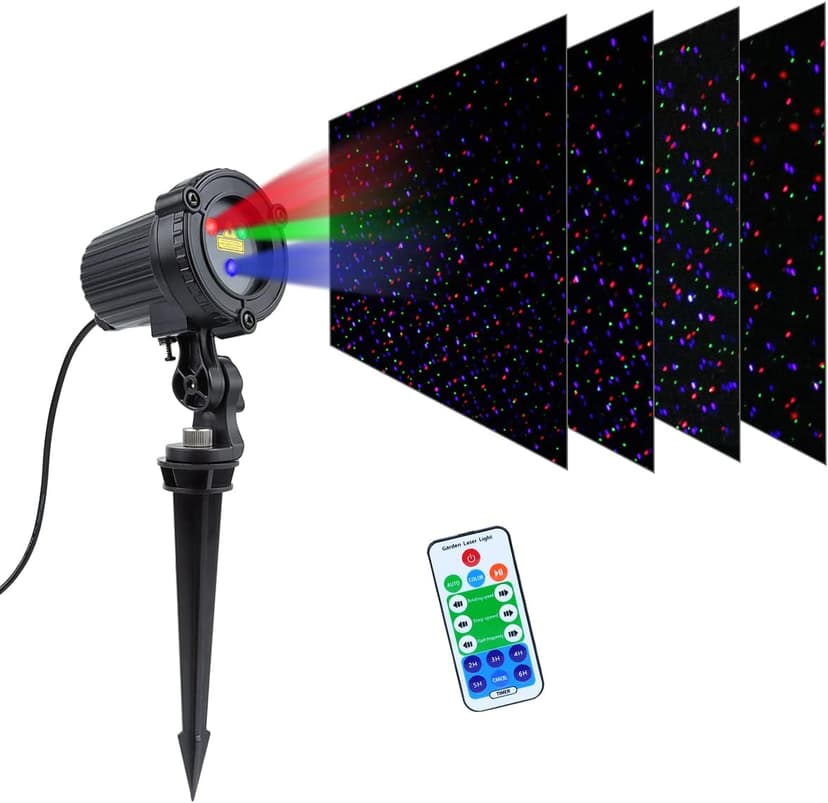 Laser Christmas Lights,Outdoor Garden Laser Lights Projector, Motion Star 3 Color Red Green Blue,Water Proof,Suitable for Outdoor Garden Decorative