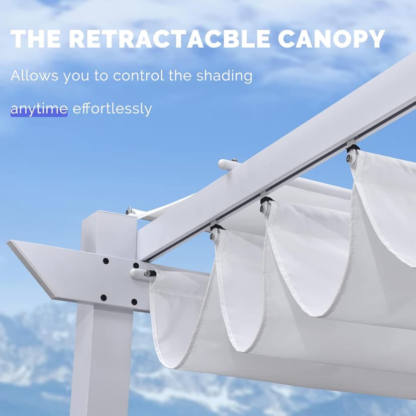 PURPLE LEAF 10' x 13' Outdoor Aluminum Pergola White Heavy-Duty Retractable Pergola Patio Metal with Double Sun Shade Canopy for Gardens Deck Backyard, White