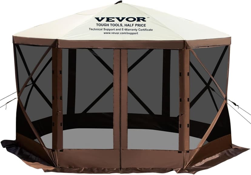 VEVOR Pop Up Gazebo Screen Tent, Pop-Up Instant Gazebo Tent with Mosquito Netting Outdoor Canopy, 6 Sided Sun Shelter 10x10ft with 6 Removable Wind Cloths & 2 Mesh Windows, Pavilion Tent for Patio