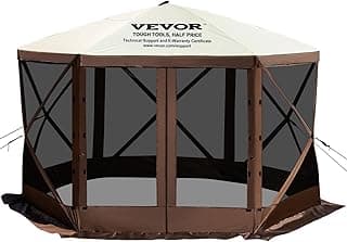 VEVOR Pop Up Gazebo Screen Tent, Pop-Up Instant Gazebo Tent with Mosquito Netting Outdoor Canopy, 6 Sided Sun Shelter 10x10ft with 6 Removable Wind Cloths & 2 Mesh Windows, Pavilion Tent for Patio