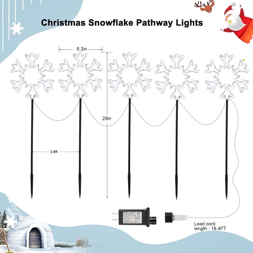 Snowflakes Christmas Pathway Lights Outdoor, 10 Large Snowflakes Christmas Decorations Outdoor Yard, Pathway Marker Stake Lights for Patio Ground Path Sidewalk Walkway Driveway