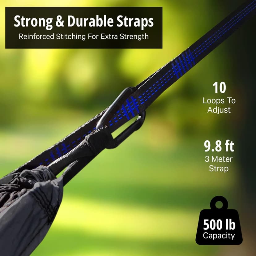 Vigel Camping Hammock - XL Double Hammock 500 Lb Capacity - Nylon - 2 Person Portable Tree Hammock - Camping Accessories for Outdoor, Travel, Hiking