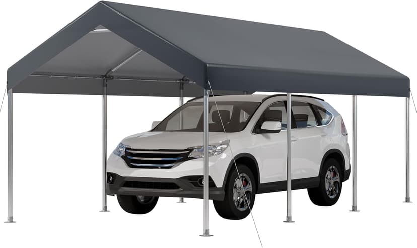 12x20 Ft Heavy Duty Carport, Portable Garage with Doors, Ventilated Windows, Waterproof and UV Resistant Carport Canopy for Cars, Boats, Suvs, Gray