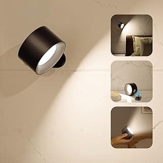 LED Wall Sconce, Wall Mounted Lamp with Rechargeable Battery Operated USB Port 3 Color Temperature & 3 Brightness Level 360°Rotate Magnetic Ball, Cordless Light for Reading Study Bedside